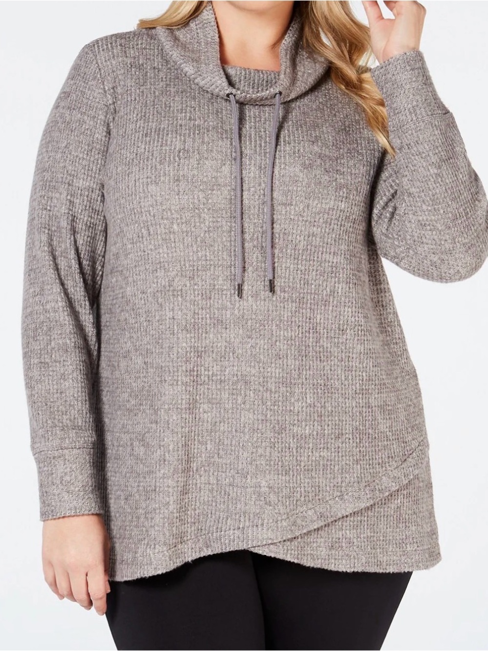 Ideology Gray Plus Cowl-Neck Tulip-Hem Sweater